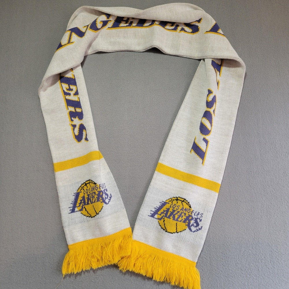 Los Angeles Lakers NBA Knit Scarf White Yellow Purple Fringe 75 Inch